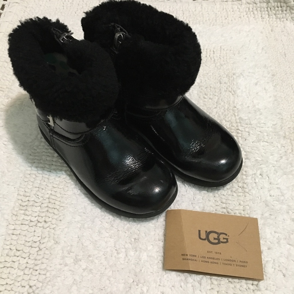 Little girls Ugg black patent boots size 9 US